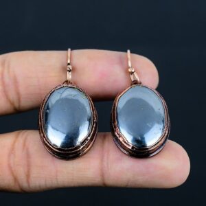 Electroformed Copper Shungite Earrings: Handmade Ethnic Jewelry