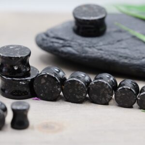 Elite Shungite Round or Heart Resin Plug Gauge Earrings 6-20mm Pairs EMF Protection Custom Earrings Gold Flake Noble Shungite