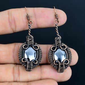 Shungite Earrings, Shungite Gemstone Earring, Copper Wire Wrapped Handmade Jewelry Dangle Earrings Gift, Natural Stone Handmade Jewelry Gift