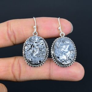 Shungite Gemstone Earrings: Handmade 925 Sterling Silver, Vintage Style