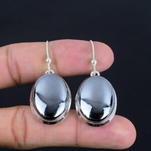 Shungite Gemstone Earrings: Handmade 925 Sterling Silver, Unique Jewelry