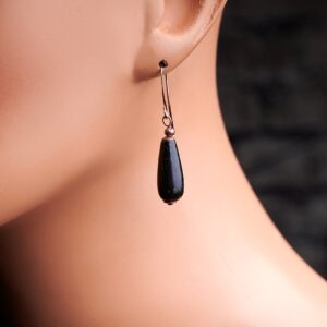 Genuine Russian Karelian Black Shungite Teardrop Raw Copper Earrings 28mm Long. Black Shungite Gemstone Teardrops Solid Copper Earrings