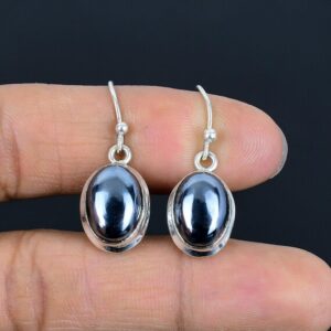 Handmade Shungite Earrings: 925 Sterling Silver Dangle Drop Earrings