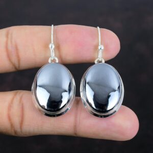Handmade Shungite Earrings: 925 Sterling Silver Dangle Earrings
