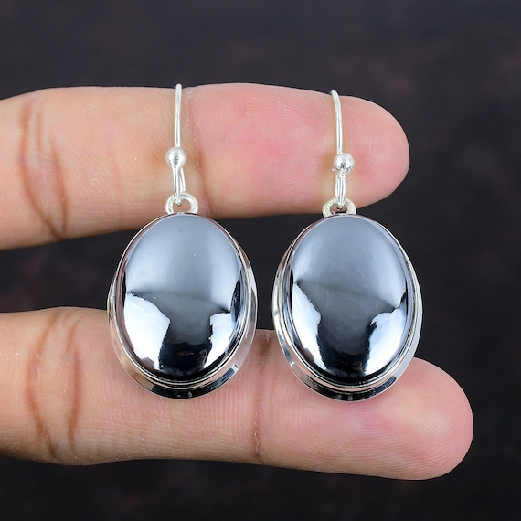 Handmade Shungite Earrings: 925 Sterling Silver Dangle Earrings