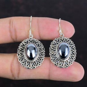 Handmade Shungite Earrings: 925 Sterling Silver Gemstone Drop Earrings