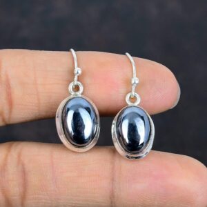 Handmade Shungite Earrings: 925 Sterling Silver Dangle Jewelry