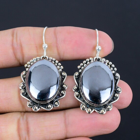 Handmade Shungite Earrings: 925 Sterling Silver Gemstone Jewelry