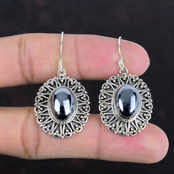 Handmade Shungite Earrings: 925 Sterling Silver Dangle Gemstone Jewelry