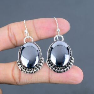 Handmade Shungite Dangle Earrings: 925 Sterling Silver Gemstone Jewelry