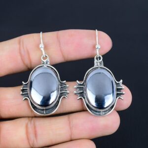 Handmade Shungite Drop Earrings: 925 Sterling Silver Gemstone Jewelry