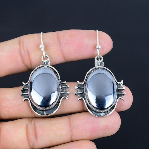 Handmade Shungite Drop Earrings: 925 Sterling Silver Gemstone Jewelry