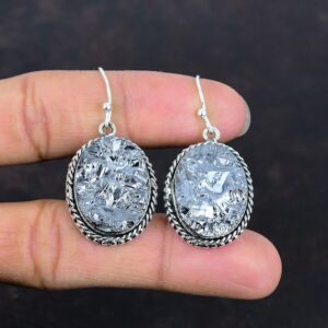 Handmade Shungite Gemstone Earrings: 925 Sterling Silver Dangle Earrings