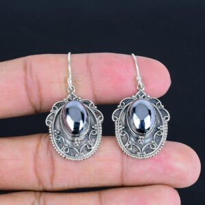 Handmade Shungite Gemstone Earrings: Antique 925 Sterling Silver