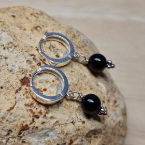 Shungite Huggie Hoop Earrings. Sterling Silver October Birthstone. Black Reiki Jewelry Uk. Minimalist Earring. Earrings For Women