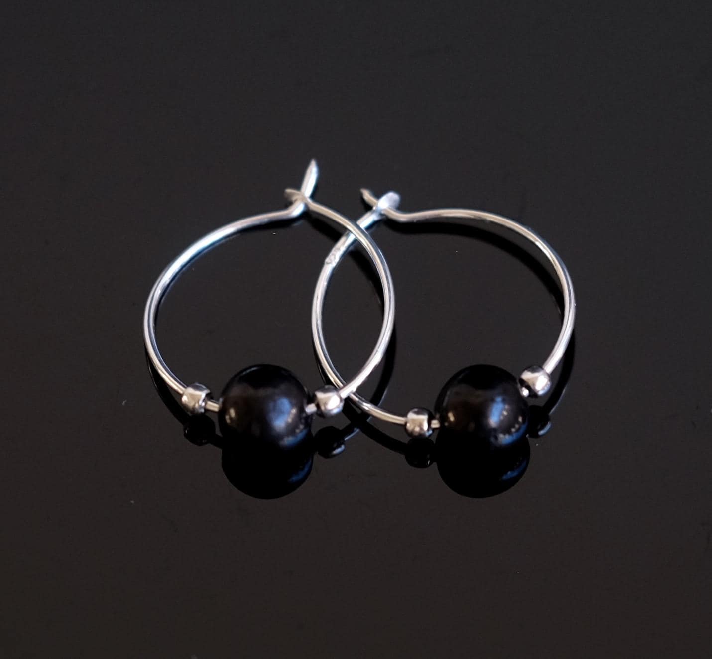 Petrovsky Shungite Emf 5g Protection 925 Sterling Silver 17mm Hoop Earrings