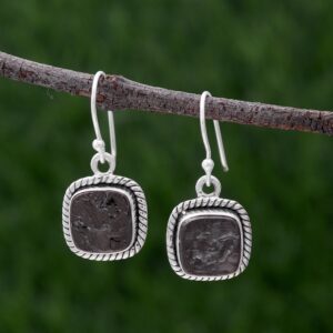 Shungite Raw Earring, 925 Sterling Silver Dangle Earring, Handmade Gemstone Jewelry, Unique Gift For Her