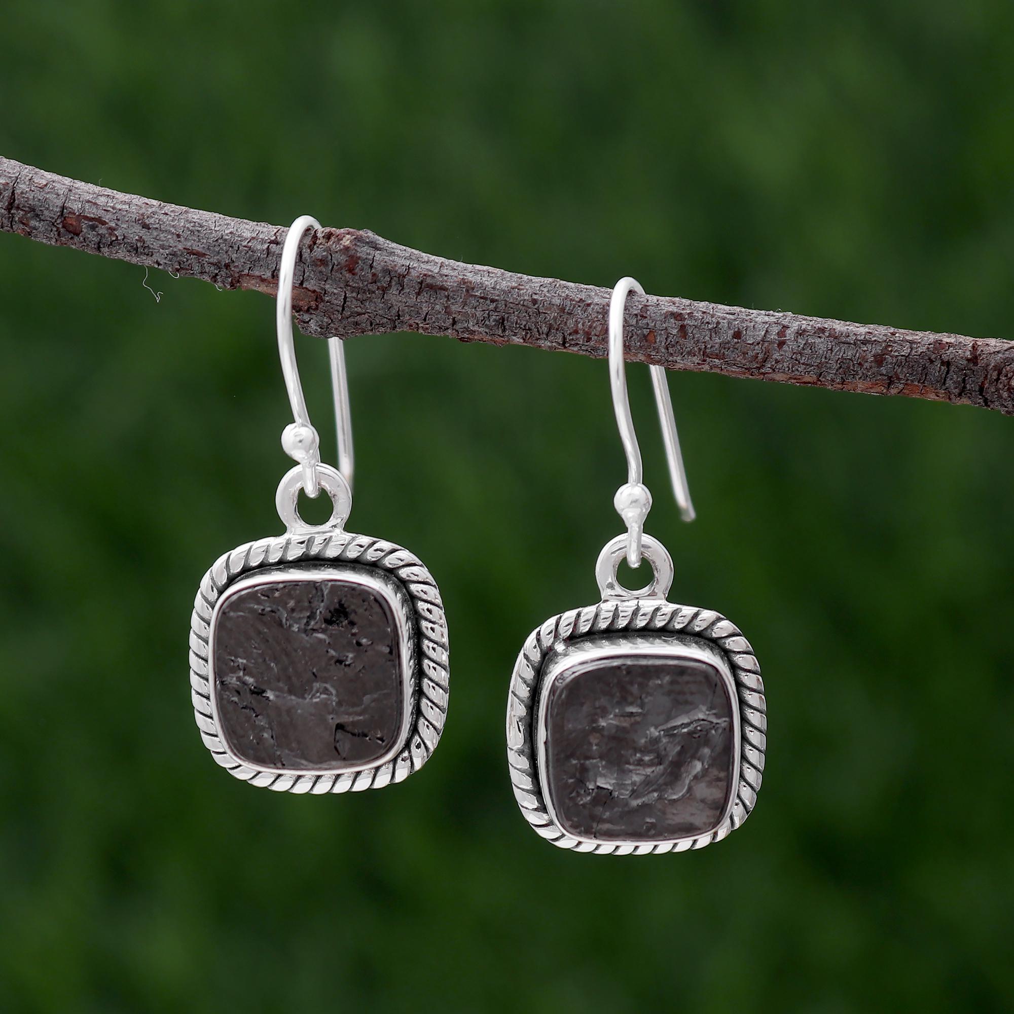 Shungite Raw Earring, 925 Sterling Silver Dangle Earring, Handmade Gemstone Jewelry, Unique Gift For Her