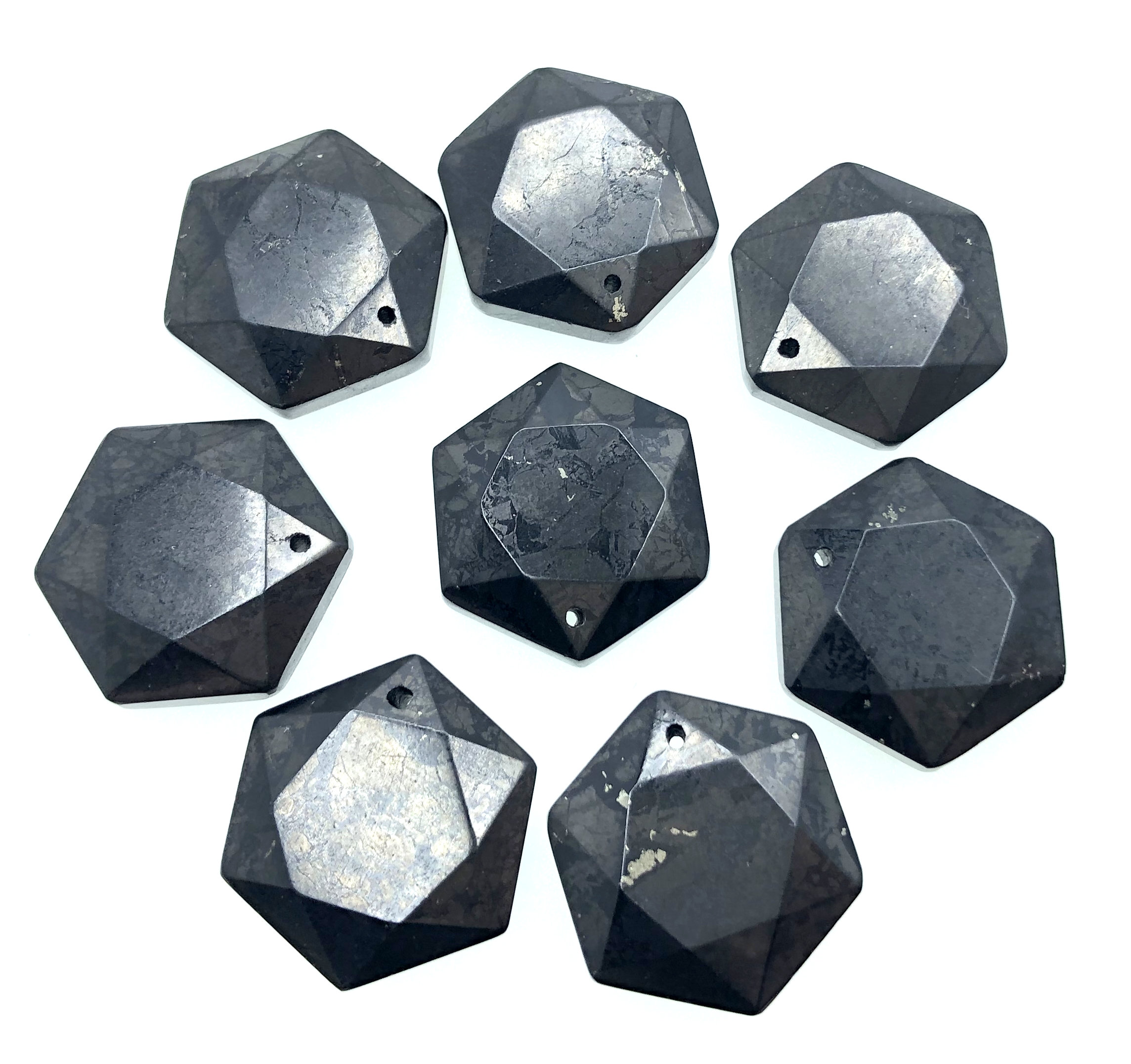 Genuine Russian Shungite Pendant Anti Radiation, Emf Protection Energy Stone Grade Aaa 20mm Faceted Hexagon 1 Bead (80007894-a276) Genuine Russian Shungite Pendant Anti Radiation, Emf Protection Energy Stone Grade Aaa 20mm Faceted Hexagon 1 Bead (80007894-a276)