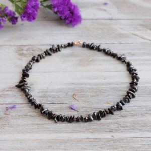 Shungite 1mm Copper Spacer Bead Nugget Black Chip Necklace Your Choice Length Custom Made Pure Copper Hook Clasp