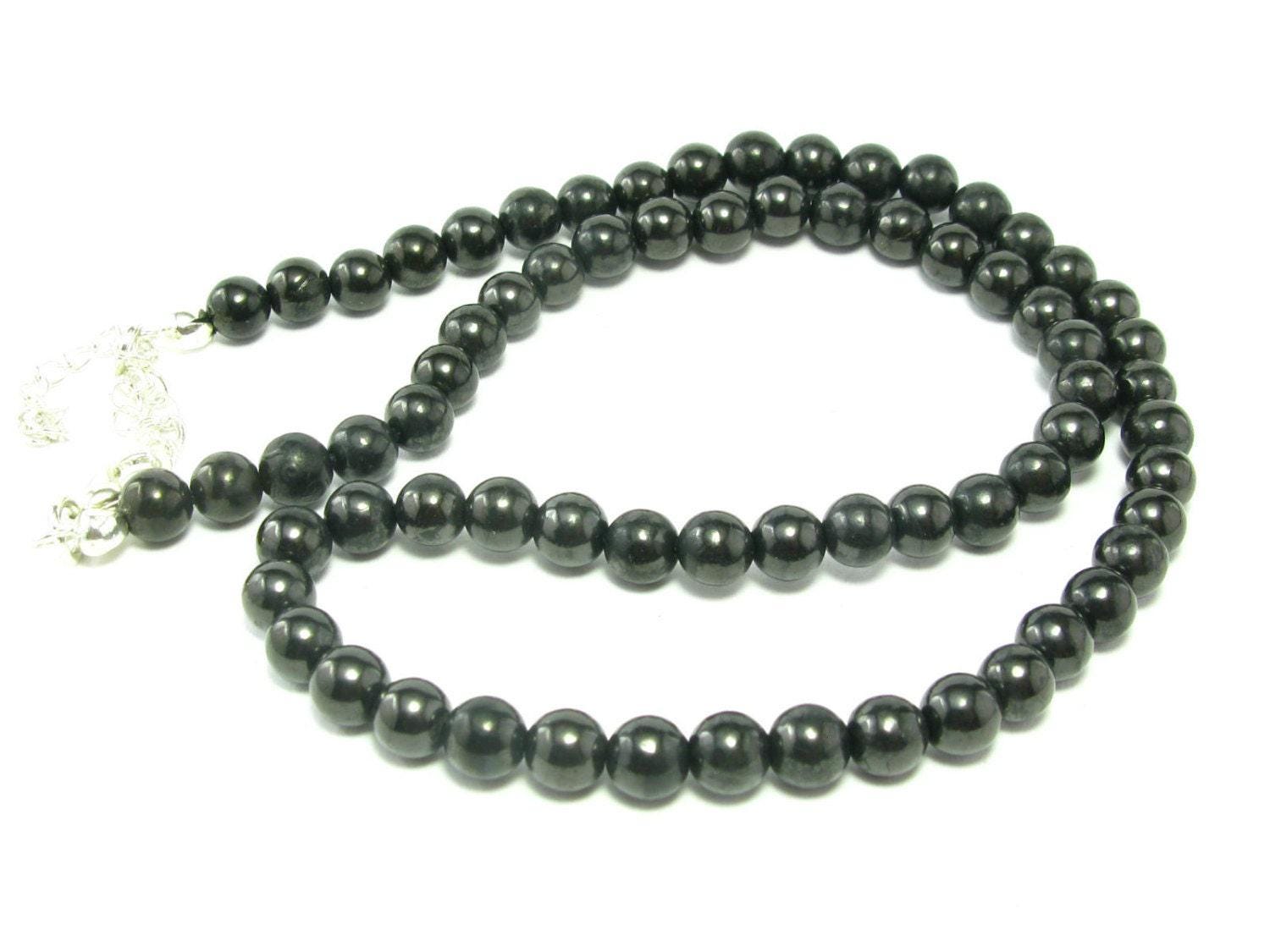 Shungite Necklace With 6mm Round Beads From Russia - 18" Shungite Necklace With 6mm Round Beads From Russia - 18"