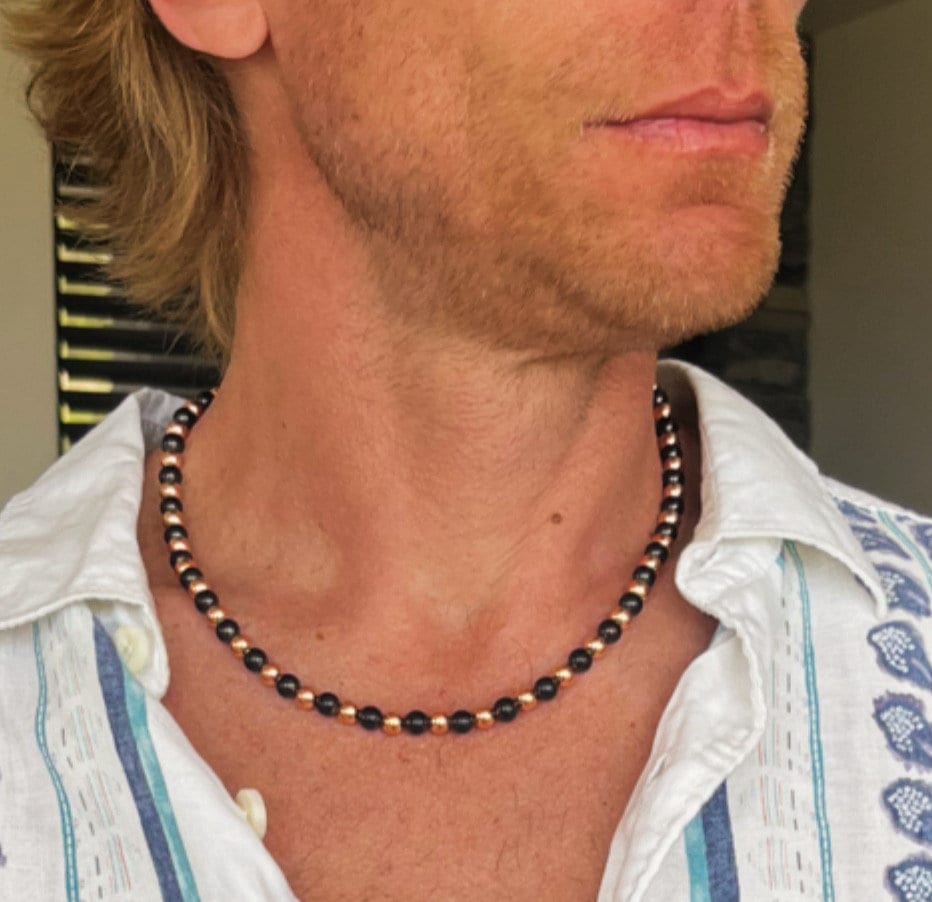 Shungite & Copper Necklace // Mens Jewelry - Emf Protection Shield - Grounding Crystals - Root Chakra Support - 6mm Beads