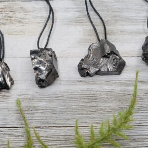 Elite Noble Silver Shungite Small, Medium, Large Raw Shungite Black Cotton Cord Necklace {russia} Emf Protection