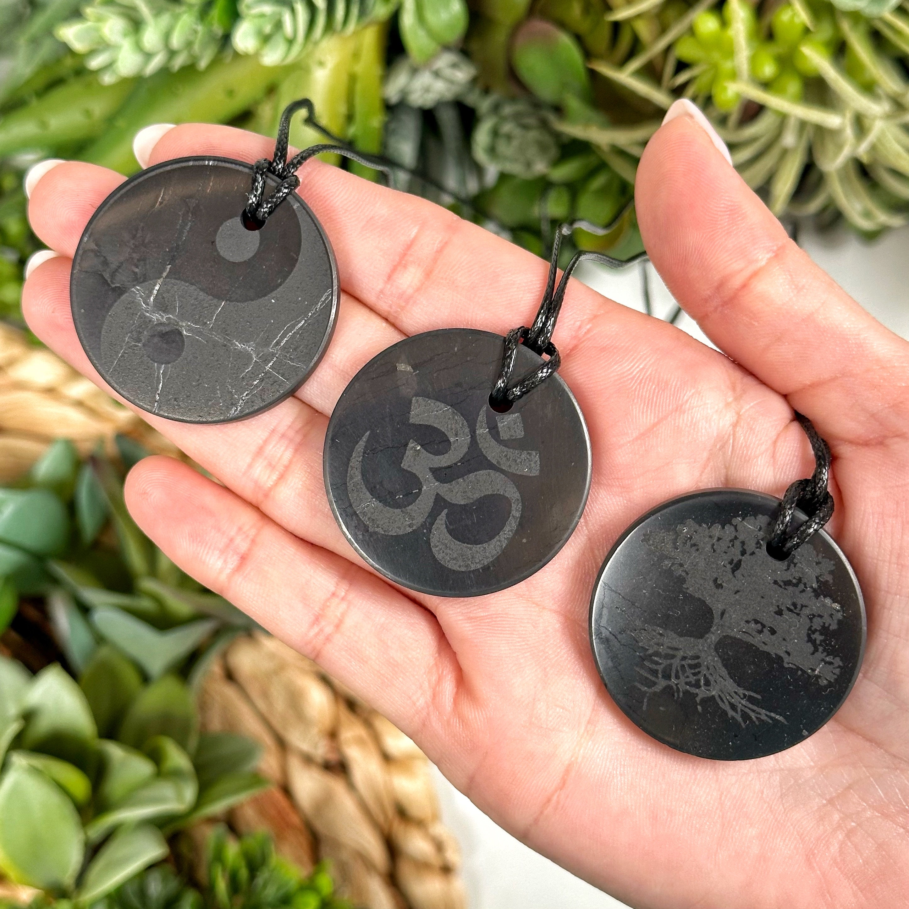Shungite Etched Necklace | 3 Styles | - No. 284 (polished Black Crystal Jewelry, Root Chakra, Grounding)
