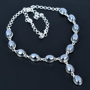 Shungite Gemstone Necklace: 925 Sterling Silver, Adjustable Chain