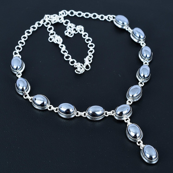 Shungite Gemstone Necklace: 925 Sterling Silver, Adjustable Chain