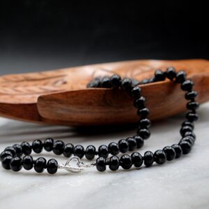 Hand-knotted Shungite Emf Protection 8mm Rondelle Necklace, 925 Sterling Silver Heart Toggle Clasp 18'' Length, Customizable, Handmade