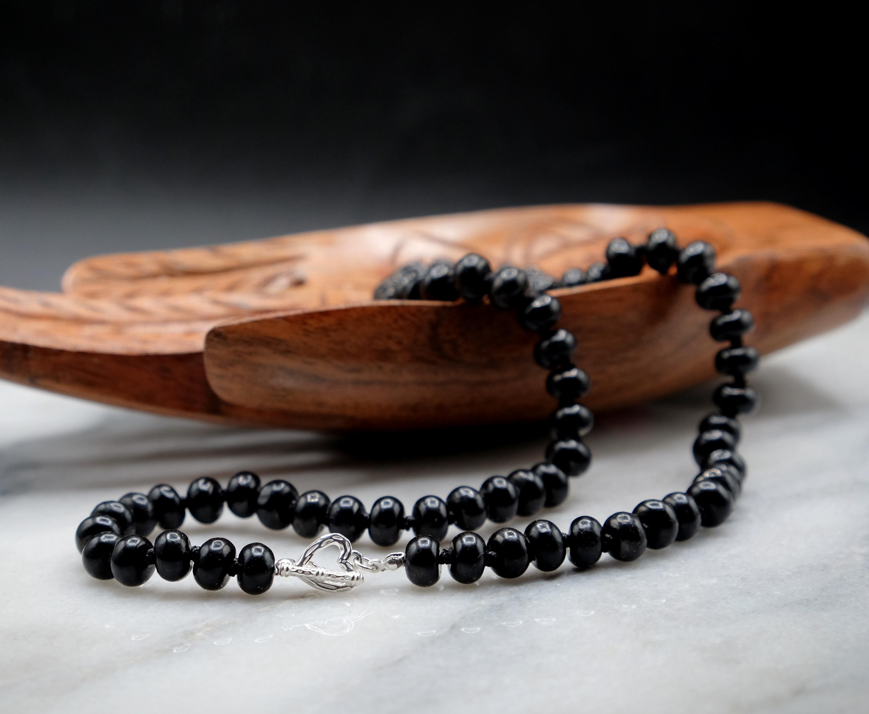 Hand-knotted Shungite Emf Protection 8mm Rondelle Necklace, 925 Sterling Silver Heart Toggle Clasp 18'' Length, Customizable, Handmade Hand-knotted Shungite Emf Protection 8mm Rondelle Necklace, 925 Sterling Silver Heart Toggle Clasp 18'' Length, Customizable, Handmade
