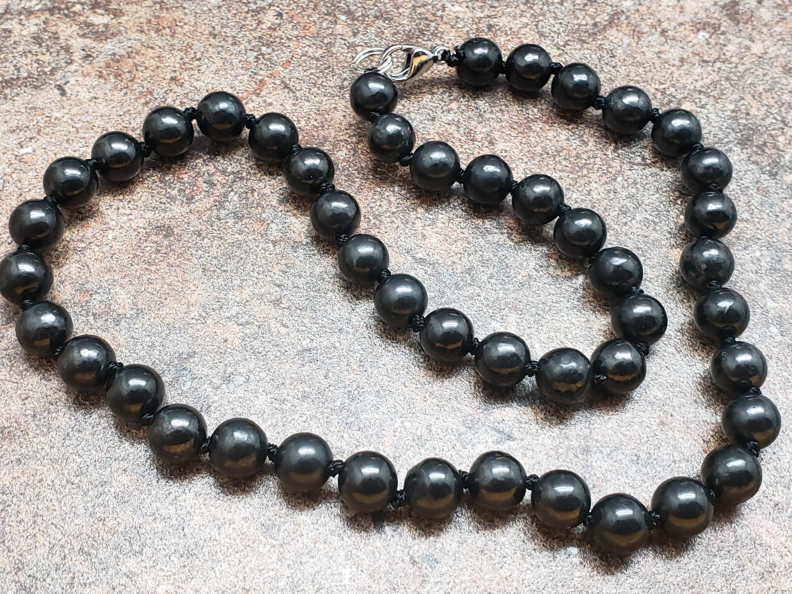 Shungite Hand Knotted Necklace With Stainless Steel Lobster Claw Clasp