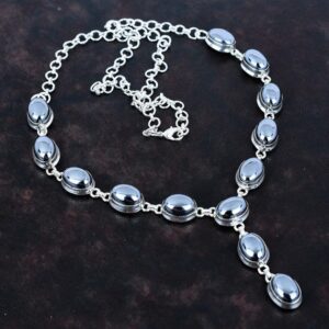 Handmade Shungite Necklace: 925 Sterling Silver, Adjustable Chain