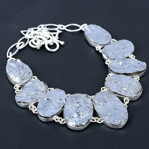 Handmade Shungite Necklace: Rough Gemstone, 925 Sterling Silver, Adjustable