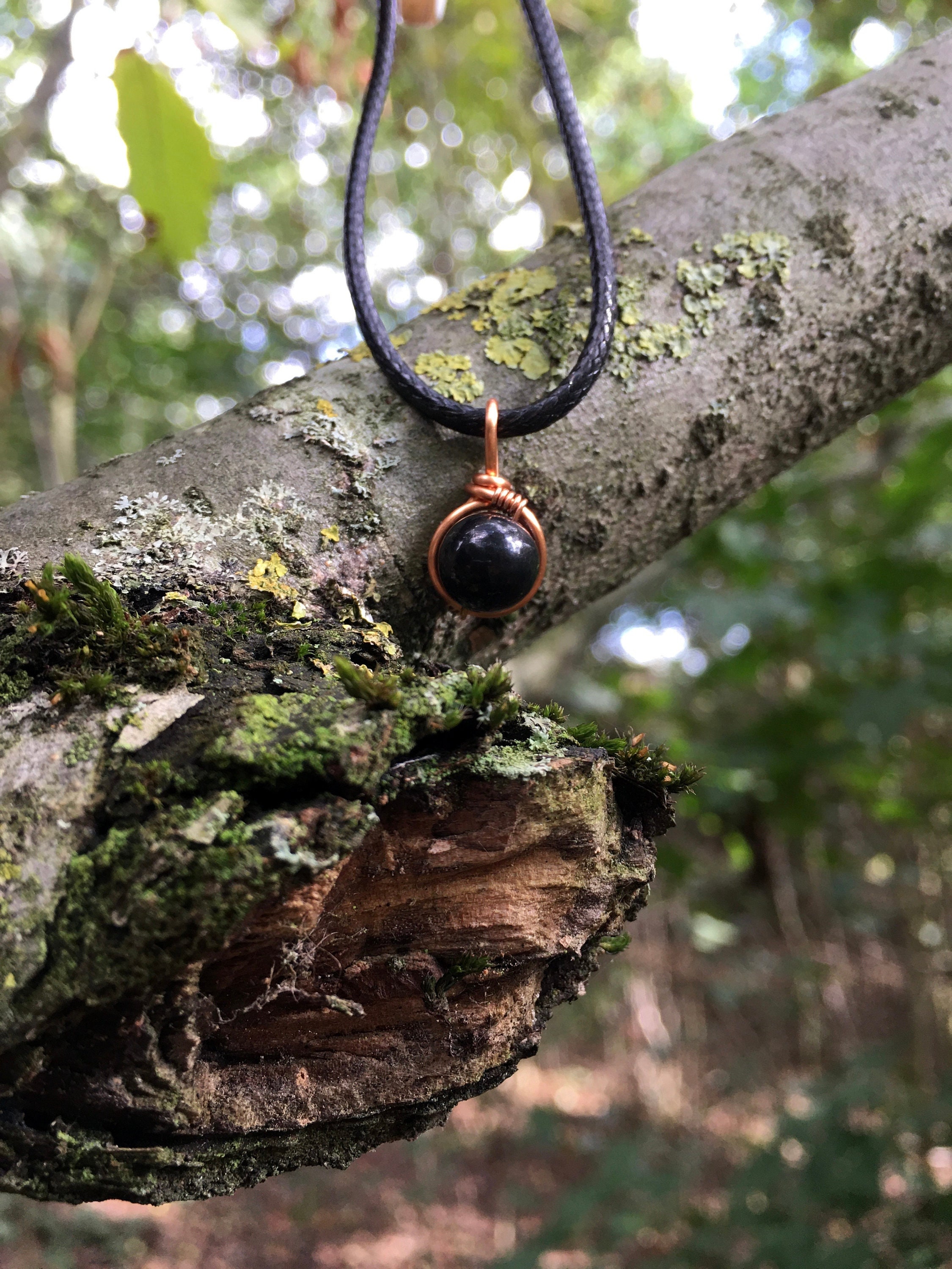 Minimalist Shungite Necklace: 8mm Bead, Waxed Cotton Cord