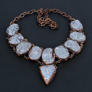 Shungite Necklace, Natural Raw Shungite Crystal Jewelry, Copper Electroformed Natural Crystal Adjustable Chain Necklace Gift For Mom & Wife