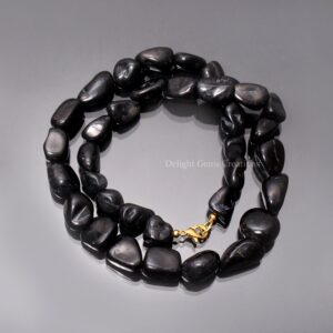 Natural Shungite Tumble Bead Necklace, Gemstone Jewelry, 18 Inches
