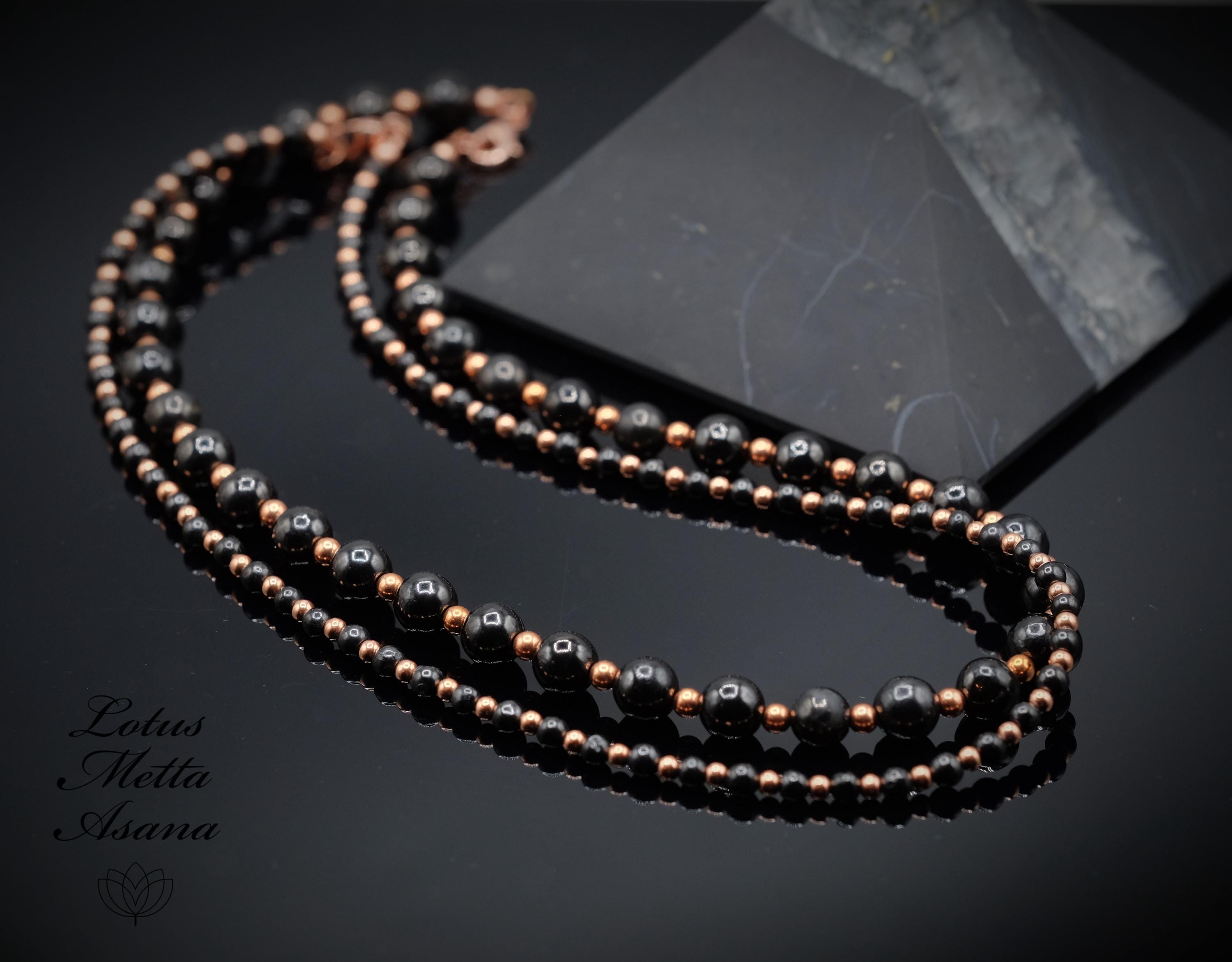 Non-tarnishing Pure Copper, Shungite 4mm, 6mm, 8mm Beaded Necklace Pure Copper Clasp, Petrovsky Optional