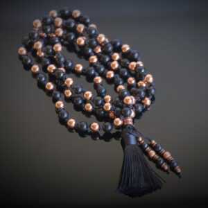 Shungite + Pure Copper 8mm Hand Knotted 40'' Mala Tassel Necklace Handmade
