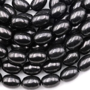 Genuine Natural Shungite Barrel Beads 10mm 12mm 14mm High Quality Black Lustrous Gemstone From Russia 15.5" Strand
