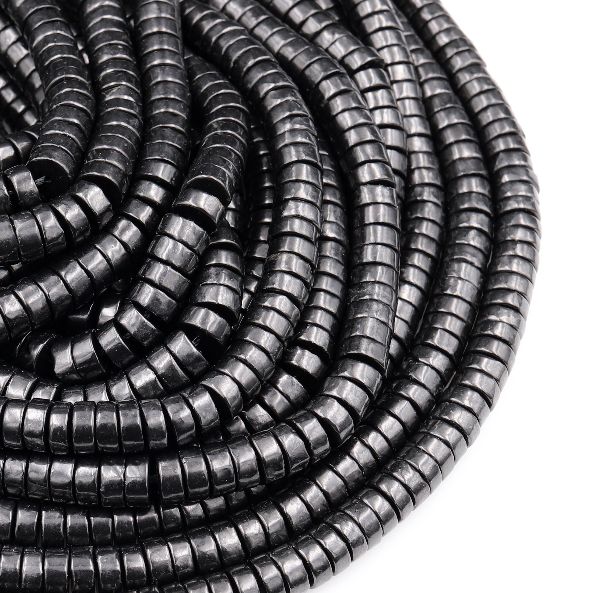 Genuine Natural Shungite Heishi 6mm 8mm Beads High Quality Black Lustrous Gemstone From Russia 15.5" Strand