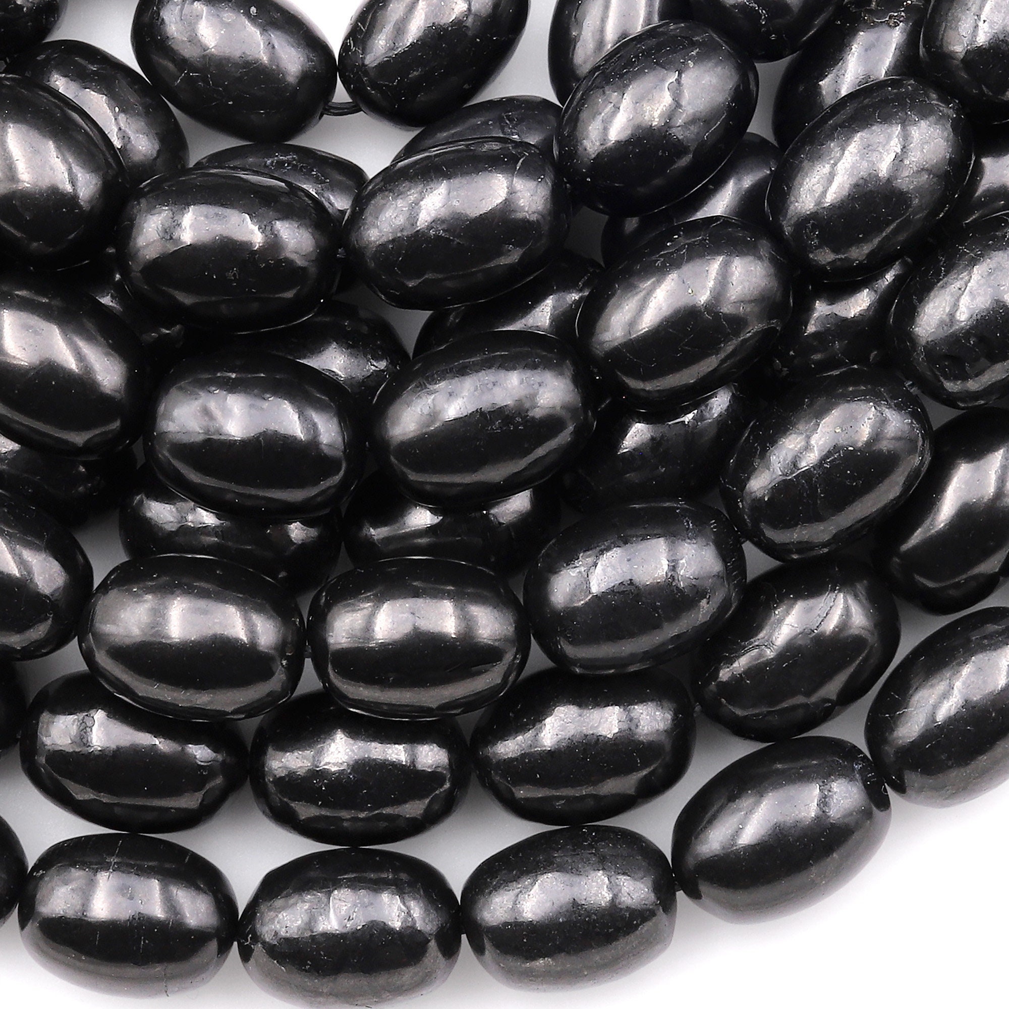 Genuine Natural Shungite Barrel Beads 10mm 12mm 14mm High Quality Black Lustrous Gemstone From Russia 15.5" Strand