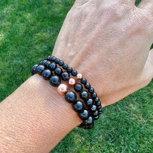 Genuine Russian Shungite + Natural Untreated Copper, Choose 4mm/6mm/8mm/10mm Beads, Emf Shield, Protection, Purifying, Stimulate Energy Flow