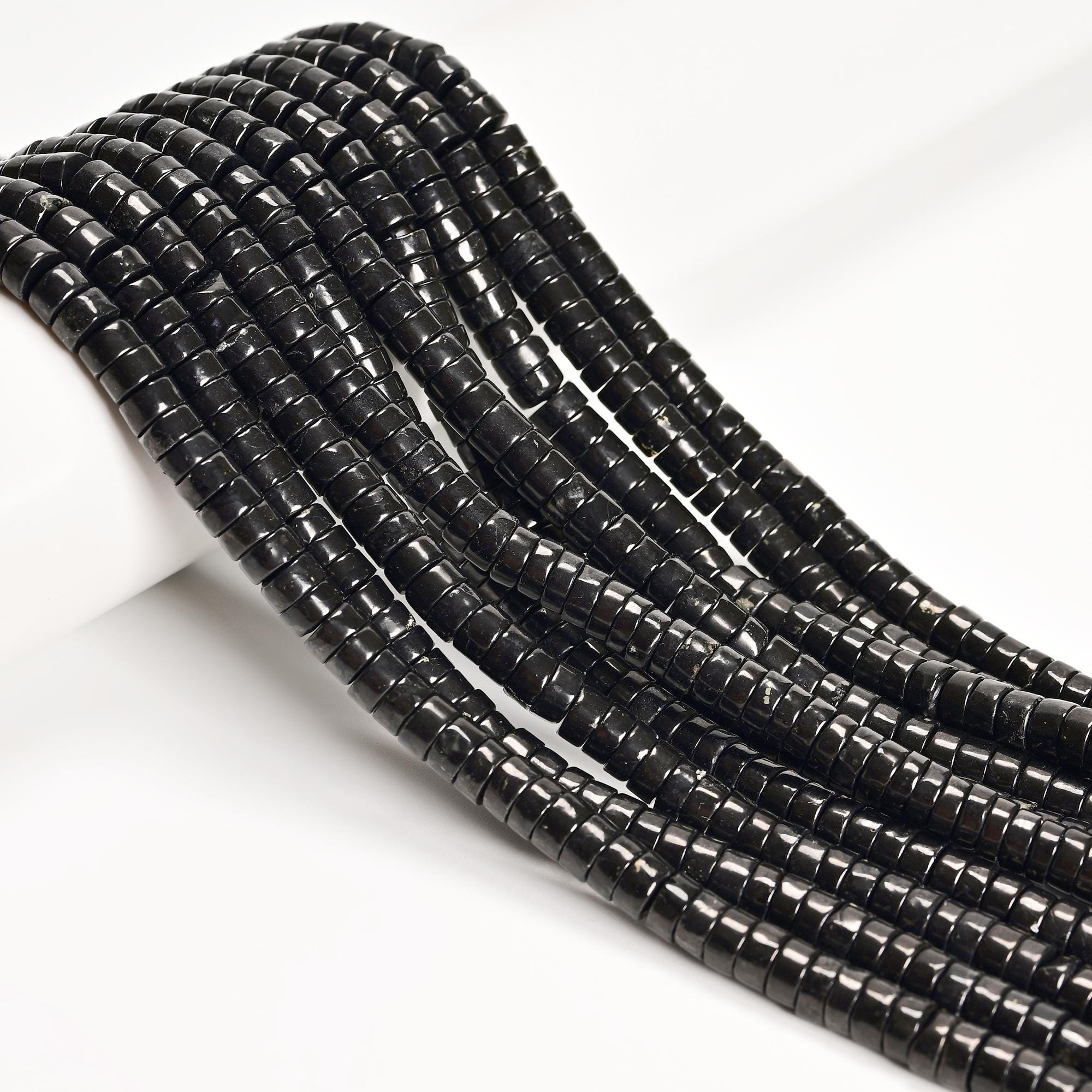 Natural Shungite Heishi Discs Beads Size 3x6mm 3x8mm 15.5" Strand