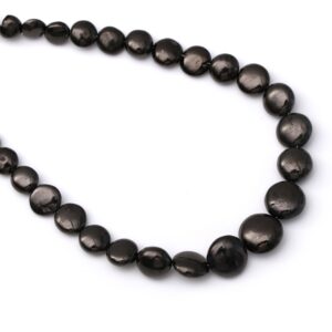 Shungite Smooth Coin Beads, Shungite Coin - 2x4 Mm To 4x9 Mm - Shungite - Gem Quality , 8 Inch/ 20 Cm Full Strand, Price Per Strand