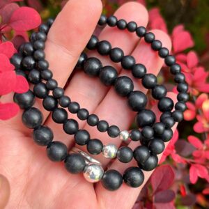 The Russian Shungite Stack with Sterling Silver // 4mm, 6mm, 8mm Beads - Root Chakra Support - Stimulates Energy Flow - EMF Shield