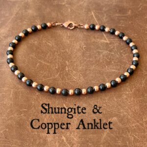 Shungite & Untreated Copper Anklet with Clasp - Stimulates Energy Flow - Protective + Grounding - EMF Shield, Choose 4mm, 6mm or 8mm beads