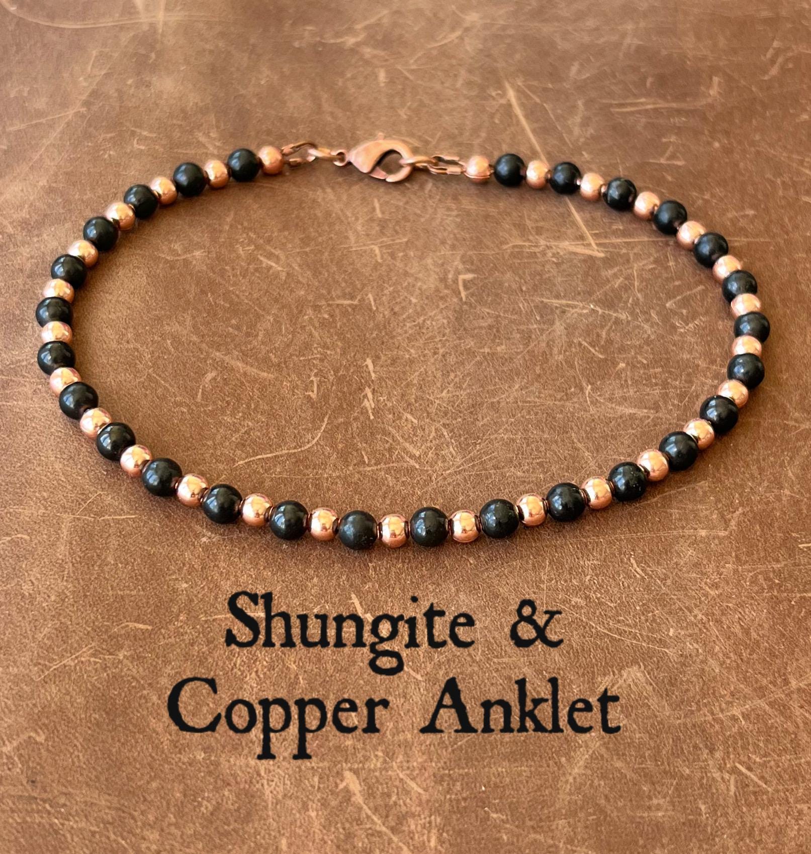 Shungite & Untreated Copper Anklet With Clasp - Stimulates Energy Flow - Protective + Grounding - Emf Shield, Choose 4mm, 6mm Or 8mm Beads