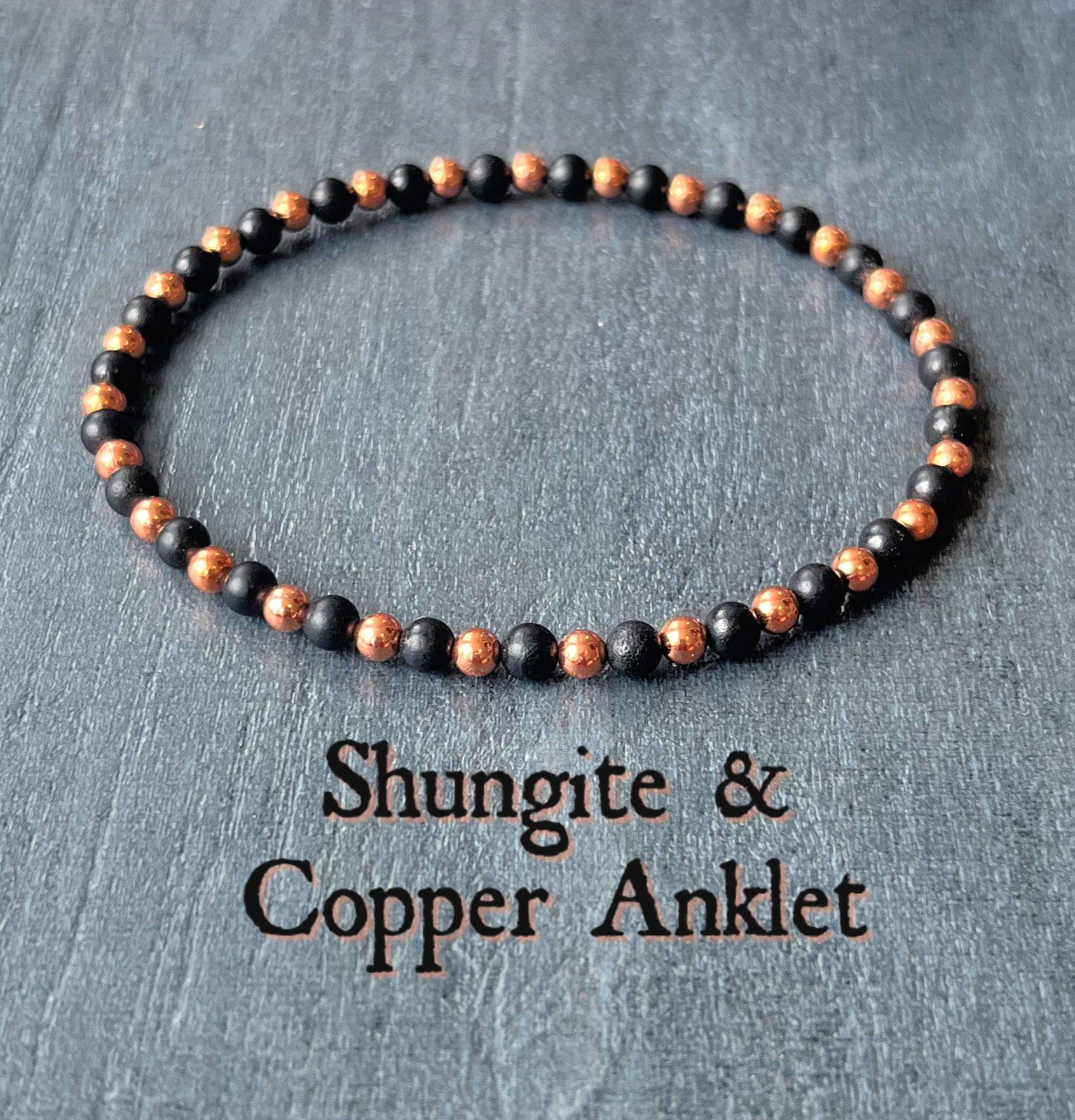 Shungite & Untreated Copper Anklet // Stimulates Energy Flow - Protective And Grounding - Emf Shield, Choose From 4mm, 6mm Or 8mm Beads